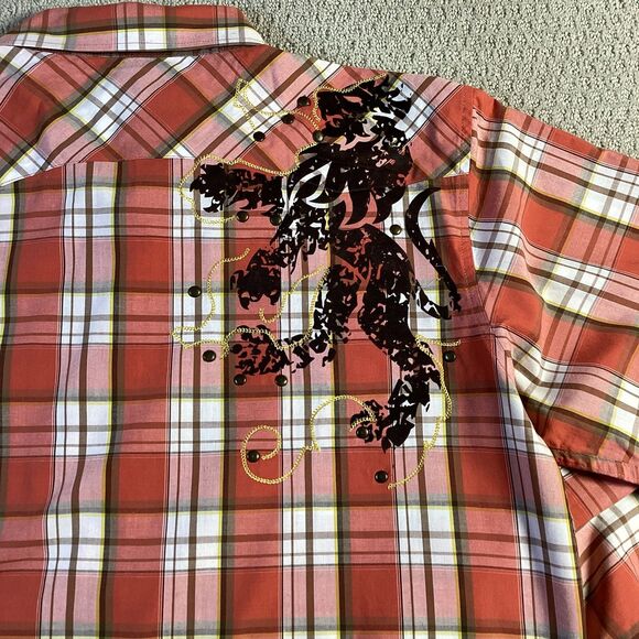 Pacific Flyer Plaid Button Up Shirt Long Sleeve Pockets Graphic Back - Picture 7 of 8